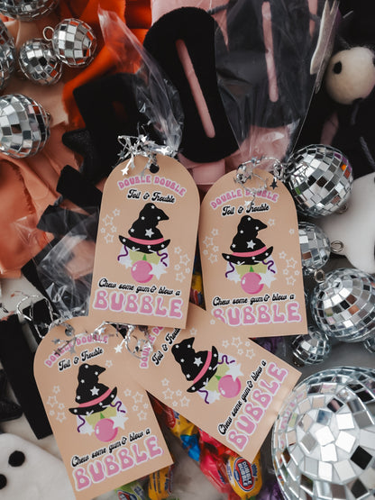 Double Double Toil in Trouble Bubblegum Halloween Goodie Tags