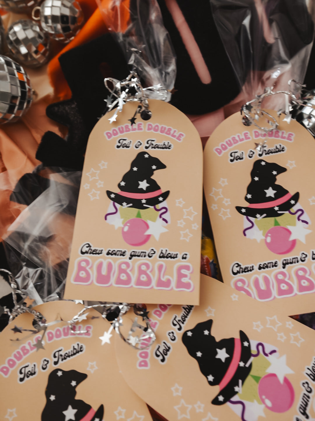 Double Double Toil in Trouble Bubblegum Halloween Goodie Tags